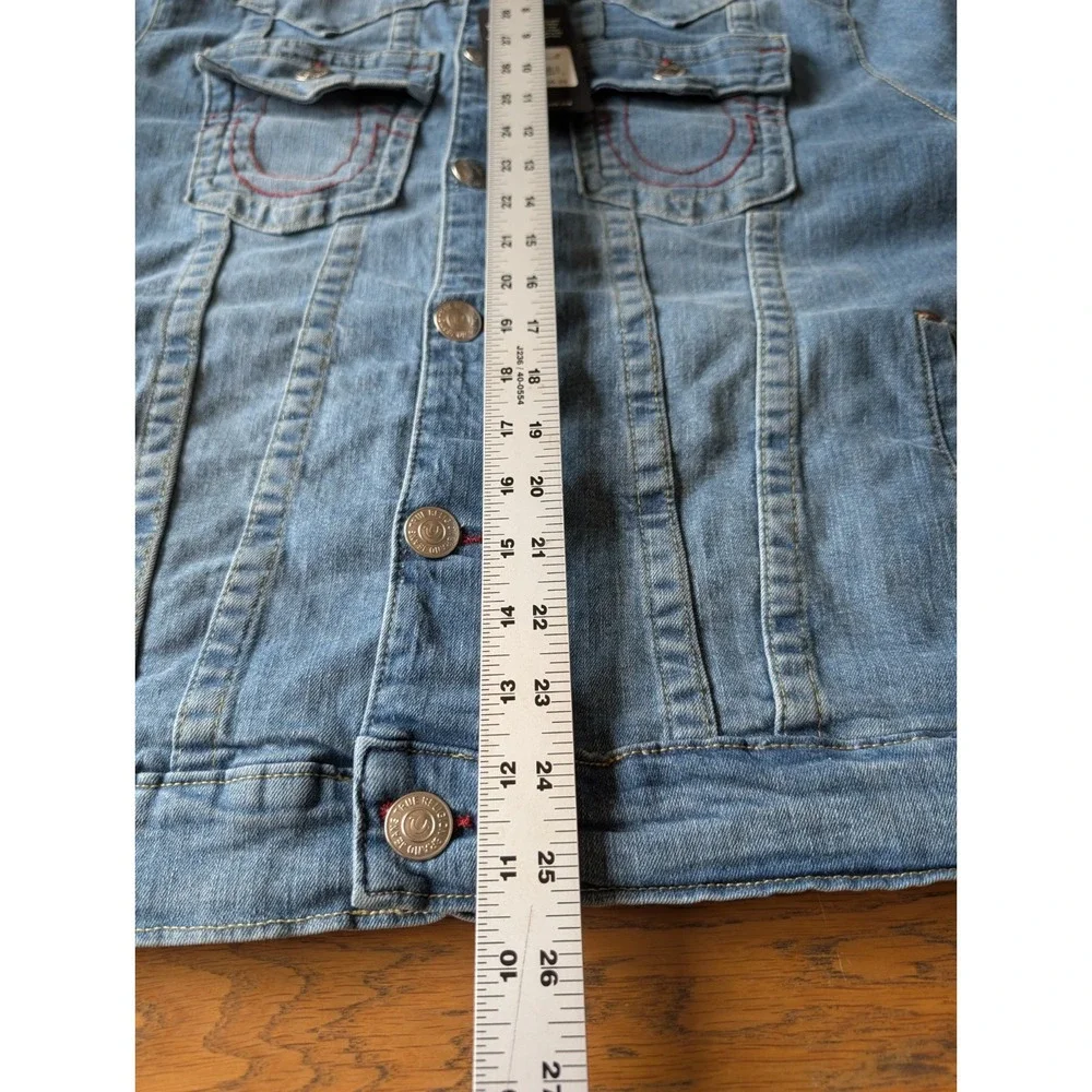 True Religion Men's Blue Stretch Denim Trucker Jacket  Pockets Sz Lrg NWT $159